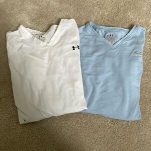 2PC Blue And White Under Armour Long Sleeve V-neck Shirts size S
